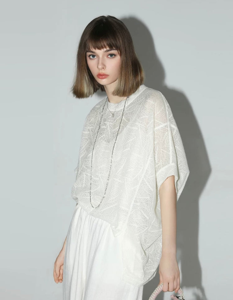 Morgan Lina Sheer Leaf-Knit Top