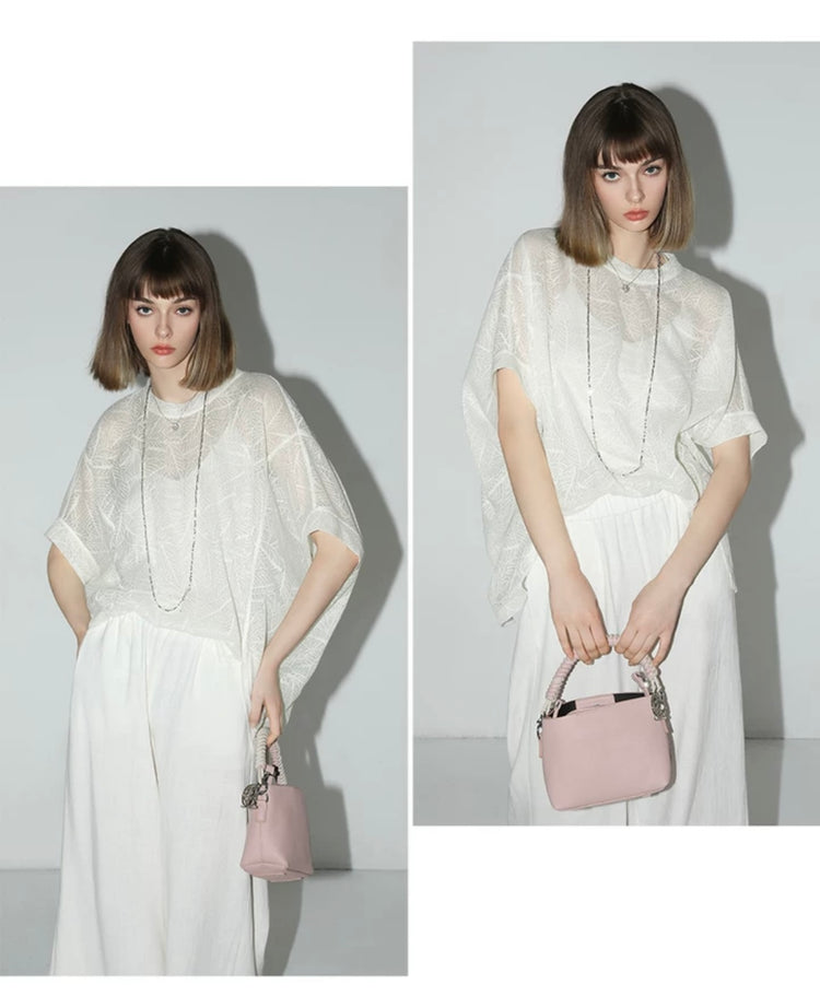 Morgan Lina Sheer Leaf-Knit Top