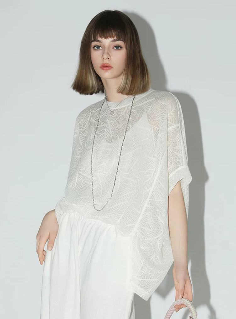 Morgan Lina Sheer Leaf-Knit Top