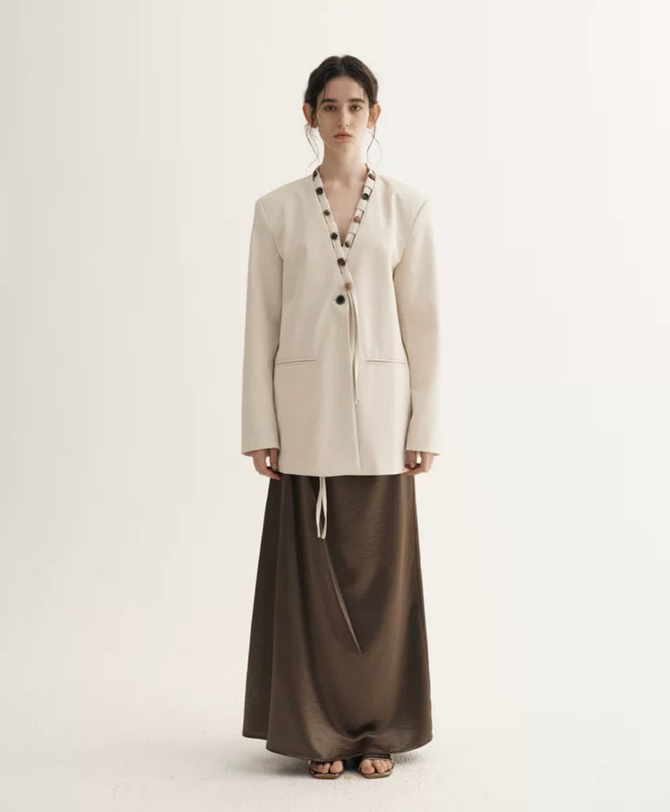 Ryder Isla Silk-Blend Collarless Blazer