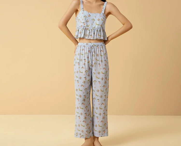 Chloe Chiara Powder Blue Tiger Print Silk Lounge Set