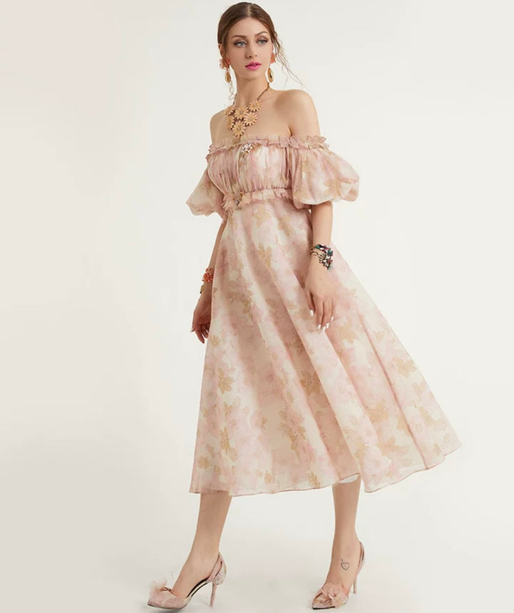Amelia The Blush Bloom Bardot Dress