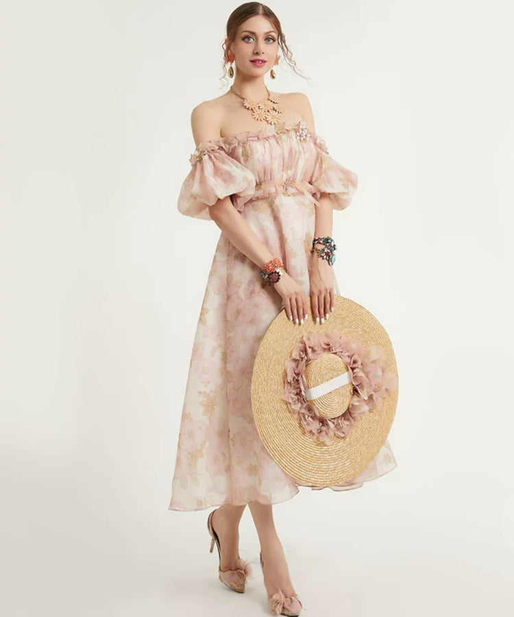 Amelia The Blush Bloom Bardot Dress