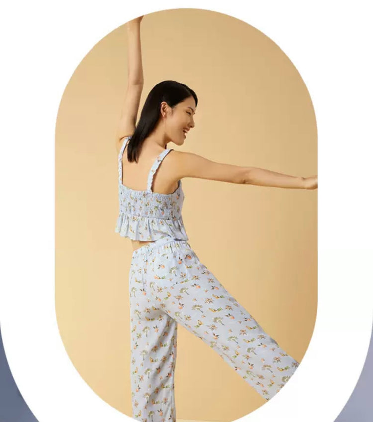 Chloe Chiara Powder Blue Tiger Print Silk Lounge Set