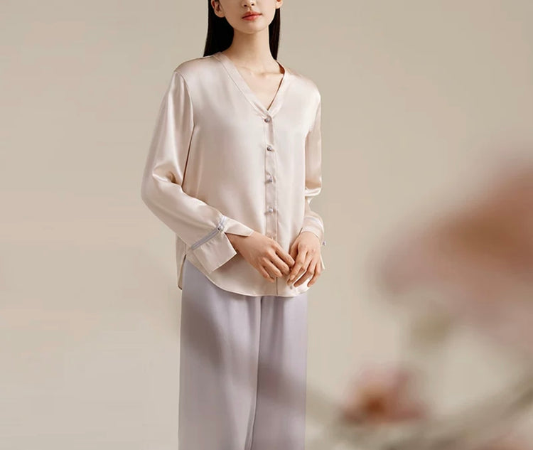 Natalie Ameera Ivory Pure Silk Lounge Set
