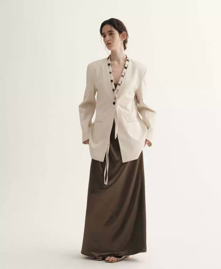 Ryder Isla Silk-Blend Collarless Blazer