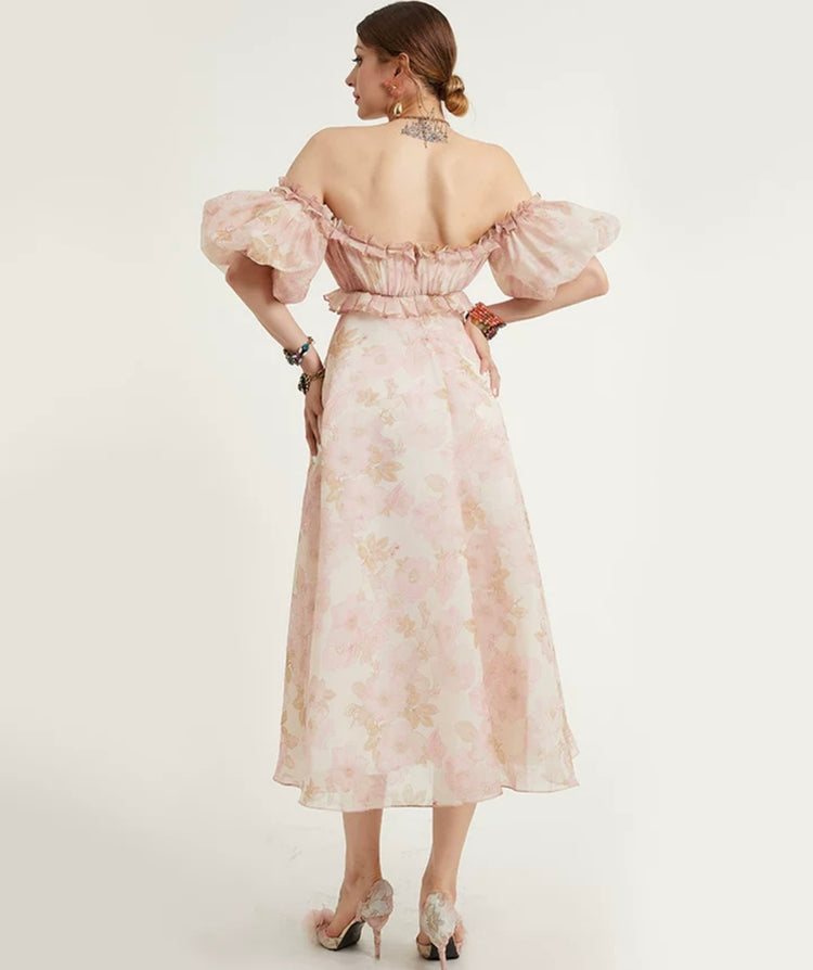 Amelia The Blush Bloom Bardot Dress