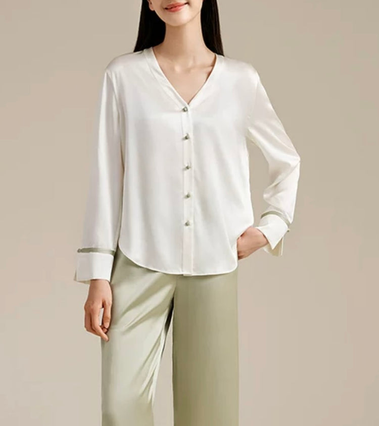 Natalie Ameera Ivory Pure Silk Lounge Set