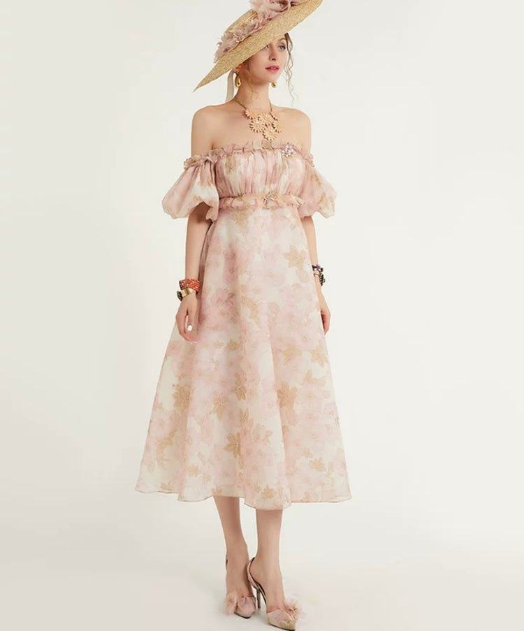 Amelia The Blush Bloom Bardot Dress