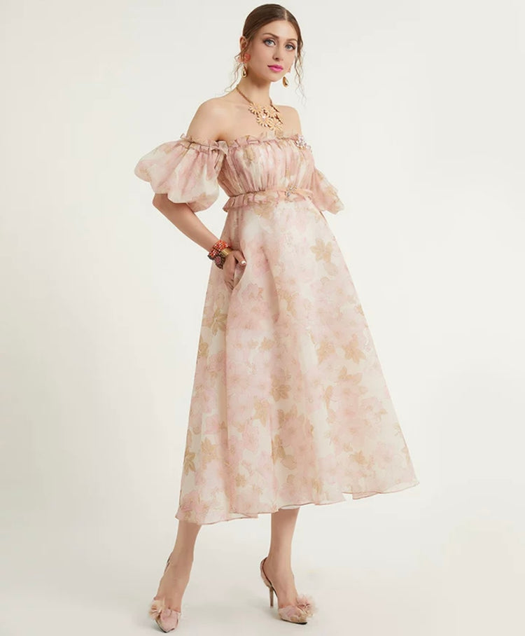 Amelia The Blush Bloom Bardot Dress