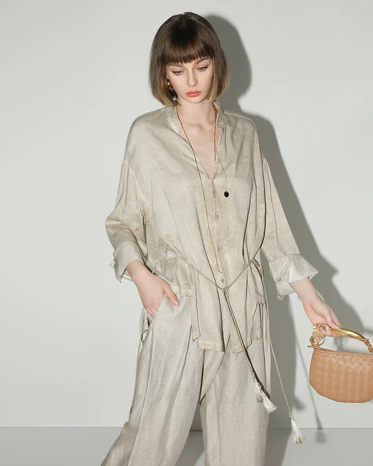 Lilibeth Sienna Drawstring Linen Top