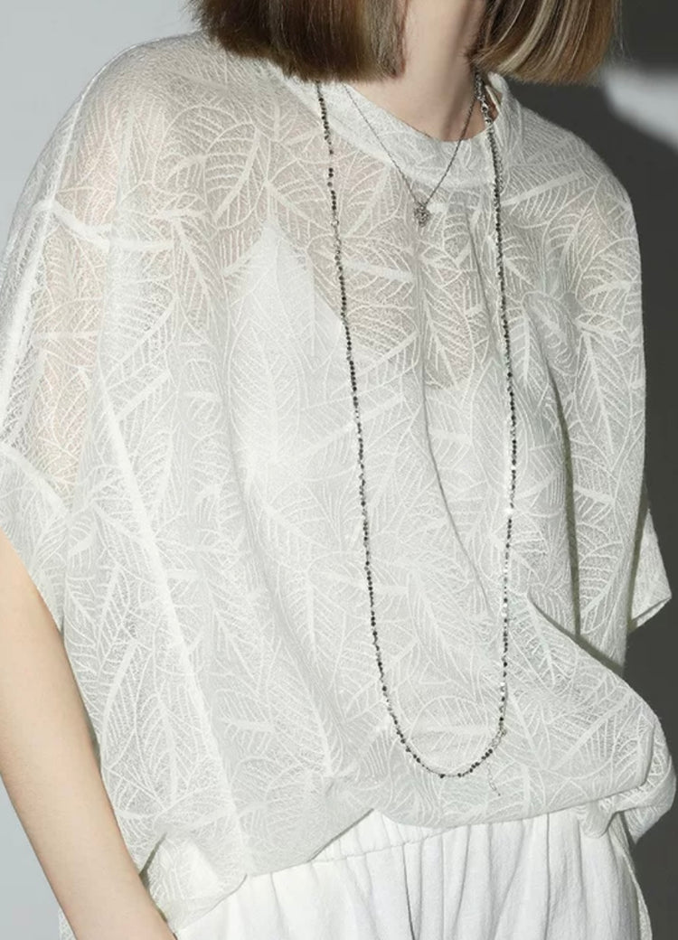 Morgan Lina Sheer Leaf-Knit Top