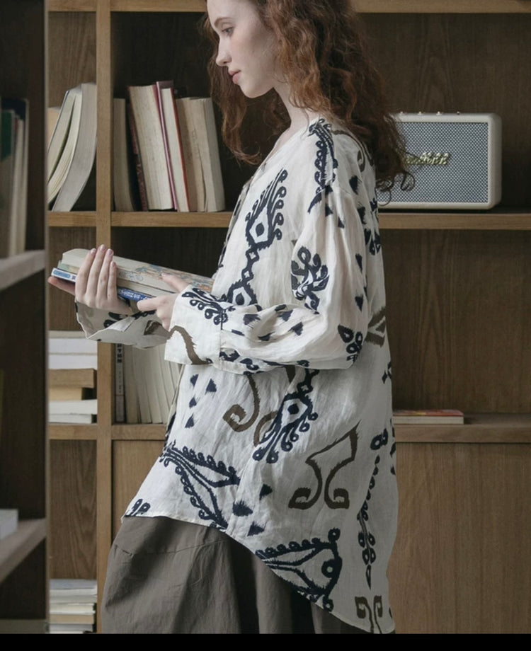 Victoria Ikat-Inspired Linen Shirt