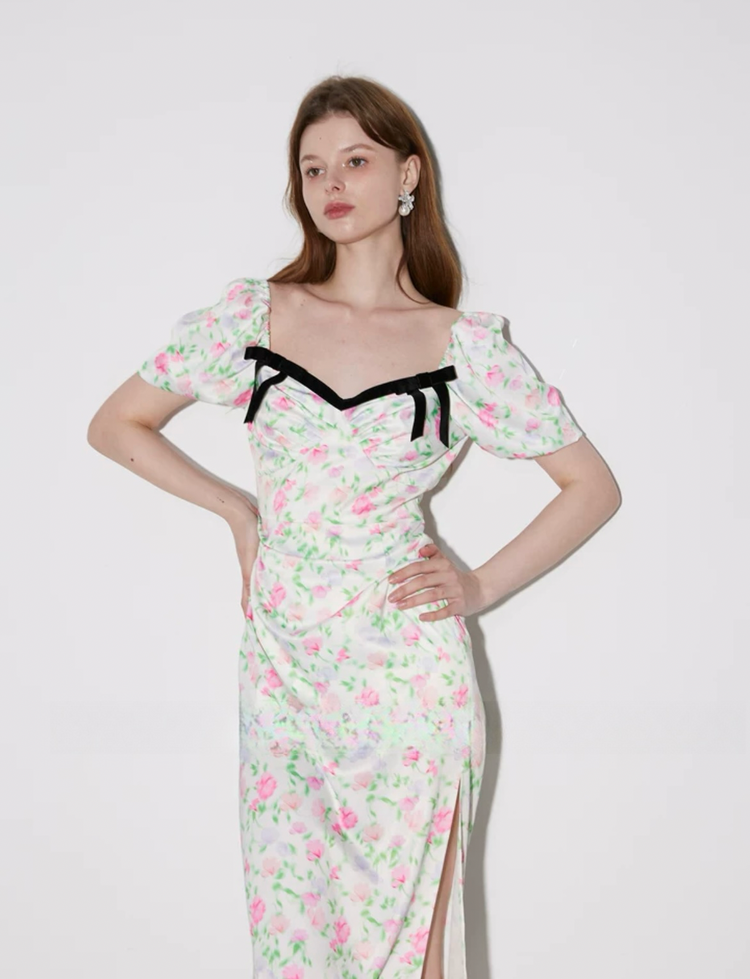 "Floral Contrast" Midi Dress