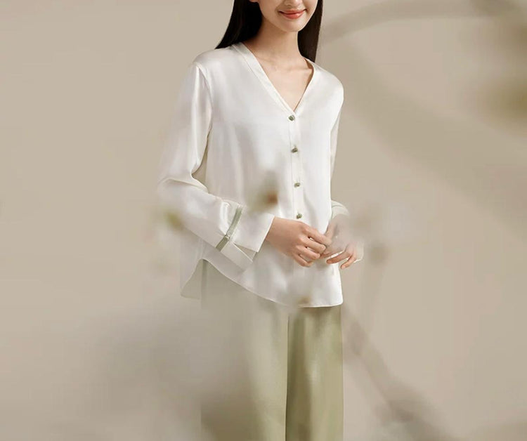 Natalie Ameera Ivory Pure Silk Lounge Set