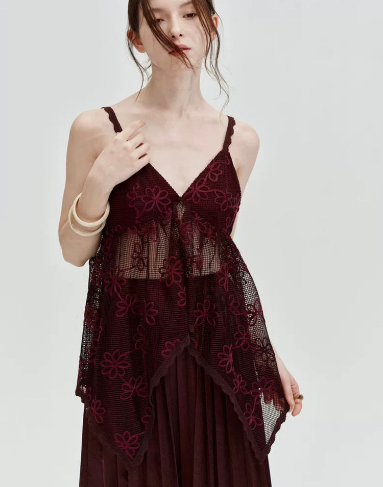 Susie Elodie Lace-Overlay Camisole