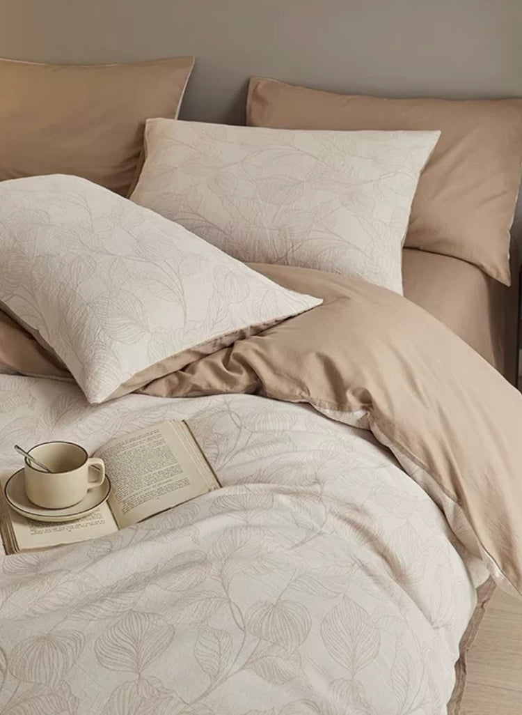 Lily Jacquard Leaf Weave 4-Piece Bedding Set