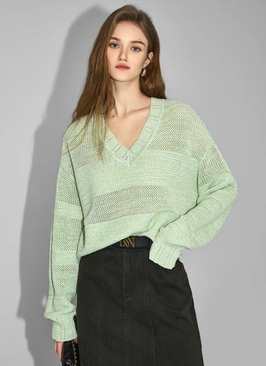 Prairie Arielle Open-Knit V-Neck Sweater Top
