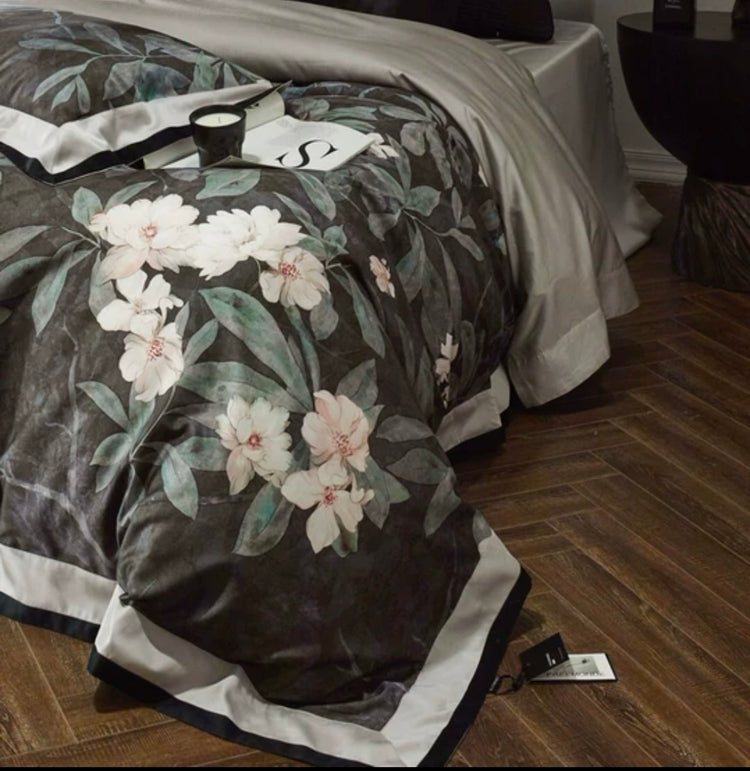 Abigail Botanical Oil-Paint Floral Cotton 4-Piece Bedding Set