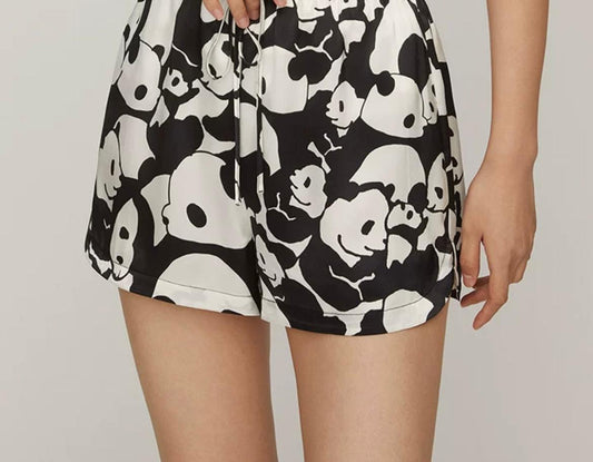 Hannah Panda Print 100% Silk Lounge Shorts